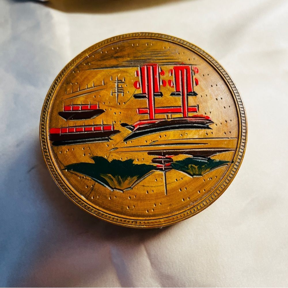Vintage Asian round carved trinket box